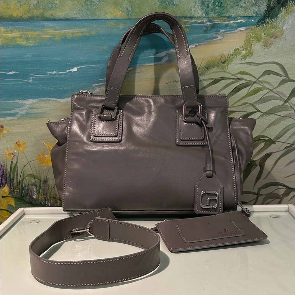Love, Alex Gray Leather Satchel/Shoulder Bag with Mini Zip Pouch